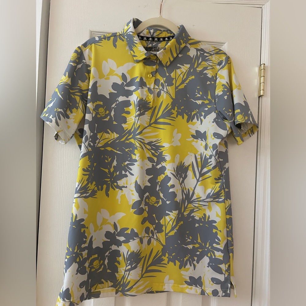 Aloha Cool-Stretch Men's Hawaiian Golf Shirt Grey/Yellow by Tattoo Golf XL